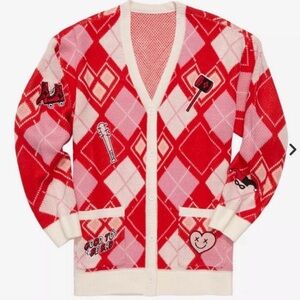 DC Comics Harley Quinn Diamond Cardigan with Patches Red/White/Pink - Small-NWT